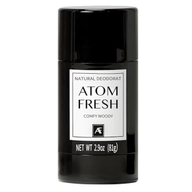 Imagem de Desodorante Atom Fresh Natural Solid Stick – 72H Triple Odor Defense – Sem alumínio, sem bicarbonato de sódio – com aminoácidos, pó mineral, amido à base de plantas – Confortável Woody – Seguro para a