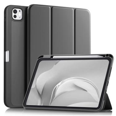 Imagem de Akkerds Capa para iPad Pro de 11 polegadas (M5/M4) 2025/2024 6ª/5ª geração com suporte para lápis, capa protetora para iPad Pro de 11 polegadas com suporte de três dobras/parte traseira de TPU macio