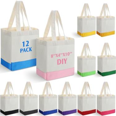 Imagem de Sanwuta Pacote com 12 mini sacola de lona pequena de sublimação em branco sacola reutilizável para artesanato de Natal, presentes de festa DIY (20 x 25 x 10 cm, vívido)