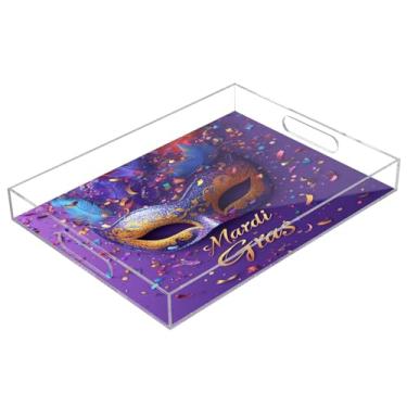 Imagem de STAYTOP Bandeja acrílica para servir máscara de carnaval, 15,7 x 11,20 cm, bandejas decorativas à prova de derramamento, organizador de bancada para café da manhã, chá, comida, maquiagem