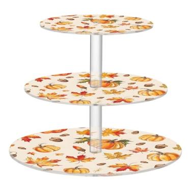 Imagem de CEBUGI Suporte de cupcake de 3 camadas, folhas de bordo, abóboras, suporte redondo para bolo, torre, bandeja de servir em camadas de acrílico para chá, chá de bebê, casamento e mais