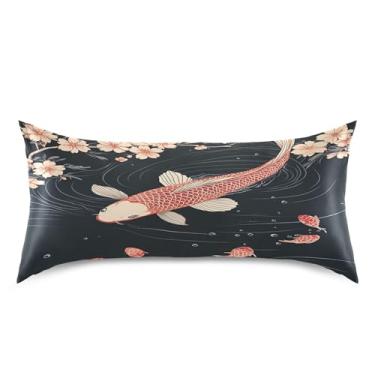 Imagem de Burbuja Fronha de cetim peixe vermelho para cabelo e pele tamanho king size 50,8 x 101,6 cm, capa de almofada super macia antirrugas com fecho de envelope