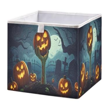 Imagem de STAYTOP Cestos de armazenamento de abóbora de Halloween 28 cm, cestas de armazenamento dobráveis para organizar livros, prateleiras, armários, caixa de armazenamento grande, caixas organizadoras