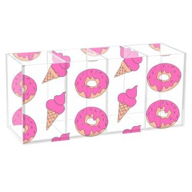 Imagem de Burbuja Lindo porta-canetas de acrílico rosa Donuts, 4 compartimentos, suporte de lápis transparente para pincéis de maquiagem fixos, acessórios de mesa de escritório em casa