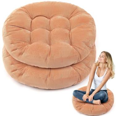 Imagem de Jerify Almofadas de chão 55 x 55 cm redondas quadradas grandes almofadas de chão para sala de aula adulto meditação piquenique festa almofada para assento presente de Natal (redondo, marrom claro, 2