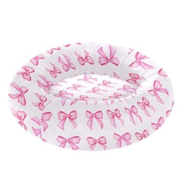 Imagem de SEHANY Cama fofa para cachorro rosquinha com laço rosa removível e lavável, pequena cama redonda para gatos, cama fofa super macia para animais de estimação com fundo antiderrapante para cães pequenos