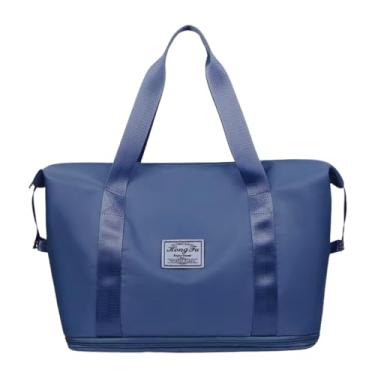 Imagem de Bolsa de Viagem de Mão Expansível Impermeável Dobrável Grande Capacidade com Compartimento Inferior e Alça para Mala 0008 (Azul Escuro)