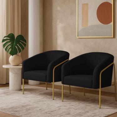 Imagem de Poltrona Sala Industrial Alta Dourado Kit 2 Stella Veludo Preto D03 - 