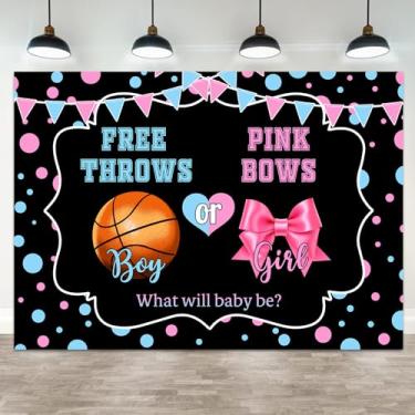 Imagem de Arremessos livres ou arcos rosa decoração revelação de gênero cenários para sessão de fotos, basquete menino ou menina, tema revelador de gênero, imagem de festa, cenário de parede para decoração de