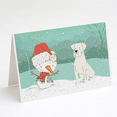 Imagem de Caroline's Treasures CK2034GCA7P Boxer e boneco de neve Cartões de Natal e Envelopes Pacote com 8, 7 x 5, multicolorido