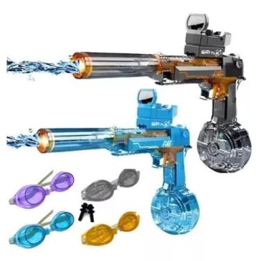 Imagem de Kit Infantil 2 em 1: Arma de Água Elétrica Recarregável Alta Pressão, Azul e Óculos de Natação Mergulho com Protetor de Ouvido