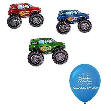 Imagem de Monster Truck Shaped 33" Foil Mylar Balloons.1 of Each Color.Red, Blue and Green Set