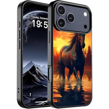 Imagem de ZHUHEHEAH Capa para iPhone 17 Pro Max, capa protetora ultrafina de silicone líquido antiderrapante elegante, adequada para iPhone 17 Pro Max de 6,9 polegadas, cavalo do pôr do sol