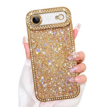 Imagem de Bonoma Capa com glitter para iPhone Air, luxuosa, brilhante, strass, brilhante, diamantes, galvanizada, para mulheres e meninas, capa protetora macia à prova de choque para iPhone Air, dourada