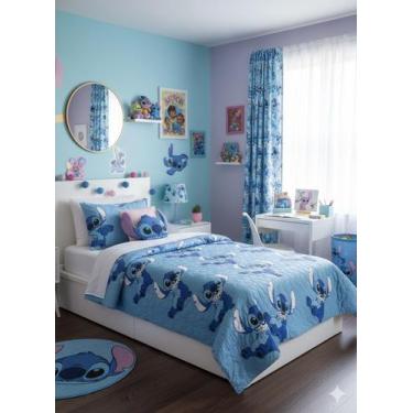 Imagem de Edredom Cobre-Leito Solteiro ou Casal Stitch Conforto Elegância Cama c