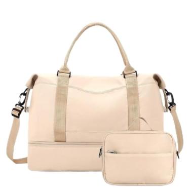 Imagem de Mala De Viagem Para Fitness De Grande Capacidade — Mochila Desportiva Com Dois Compartimentos E SecçãO Separada Para Guardar Roupa/CalçAdo Molhado(Bege)