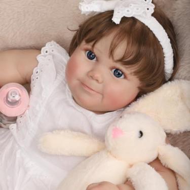 Imagem de Boneca Bebê Reborn Realista Grande 60cm Menina Corpo de Algodão com Acessórios Vestido Branco