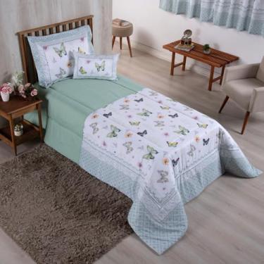 Imagem de Kit 4 Peças Edredom Estampado Girl Solteiro 300 Fios (Borboletas)