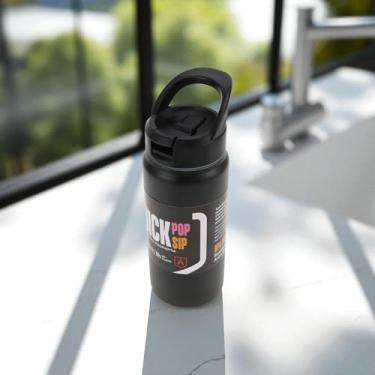 Imagem de 1 garrafa de água isolada copo com canudo com alça de transporte 500 ml aço inoxidável 304 201 PP preto 23,7 x 8,1 x 8,1 cm