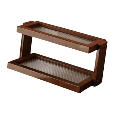Imagem de DimyFew Organizador de mesa com suporte para copos, prateleira de madeira para armazenamento de figuras e outros objetos, Acrílico 28x14x17cm