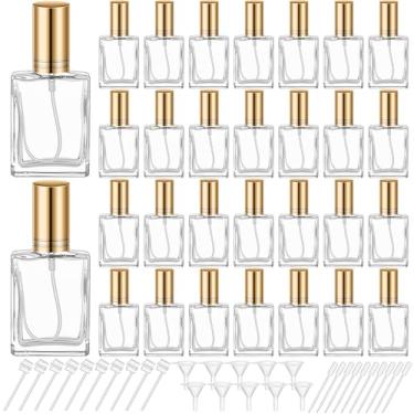 Imagem de Domensi Mini frascos de perfume de vidro vazios atomizadores em spray a granel recarregável com ferramenta de bomba para limpeza de viagens, cuidados com a pele, Dourado, 30 ml