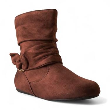 Imagem de ABSOLEX Bota feminina de camurça, estilo descontraído, cano médio, salto baixo, casual, sem cadarço, Marrom, 8