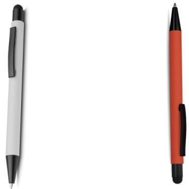 Imagem de Caneta Esferográfica em Metal Emborrachada com Ponta Touch, Escrita Azul, Média, Ambidestro, Cilíndrico (Branco e Laranja 2)