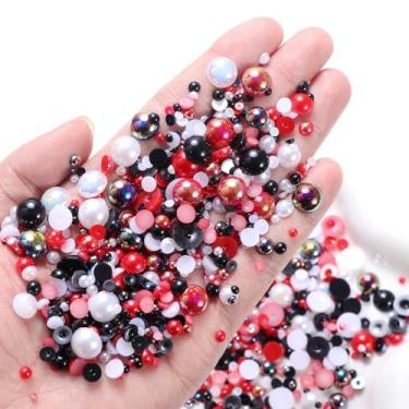 Imagem de Pérolas flatback para artesanato, meias pérolas e pedras pretas vermelhas mistas, 3/4/5/6/8/10 mm meia redonda ABS flatback pérolas preciosas deslumbrantes para unhas DIY sapatos roupas bolsas