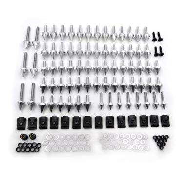 Imagem de SKULL PIVOT Kit de parafusos de carenagem de pontas de motocicleta, (prata) 160 peças M5 M6 parafusos universais para para-brisas, parafusos de carenagem de alumínio, clipes de porca, kits de montagem