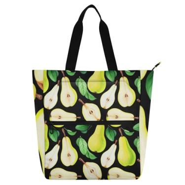 Imagem de GAIGEO Bolsa de trabalho feminina com peras em aquarela preta, bolsa escolar de lona com zíper, bolsas de professores com compartimentos