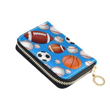 Imagem de Bolas esportivas bola de futebol azul carteira feminina com zíper bonito porta-cartões bloqueio RFID à prova de digitalização carteira para moedas com zíper