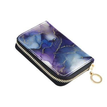 Imagem de Carteira feminina abstrata de mármore roxo com veias douradas, porta-cartões de crédito com bloqueio de RFID, carteira masculina com bolso para moedas