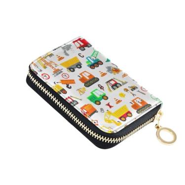 Imagem de Carteira feminina de couro com bloqueio de RFID, com zíper, porta-moedas com chaveiro, veículos e caminhões basculantes