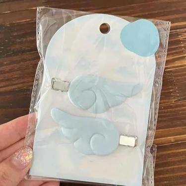 Imagem de 1 par fofo estilo japonês Y2K grampo de cabelo com asa de anjo presilhas de cabelo presilhas acessórios para a cabeça (azul)