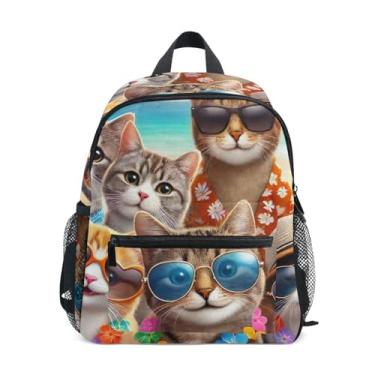 Imagem de GAIGEO Cute Cats Summer Beach Backpack for Kids Backpack for Kindergarten Boys with Front Pocket, Safety Whistle for Ages 3-8