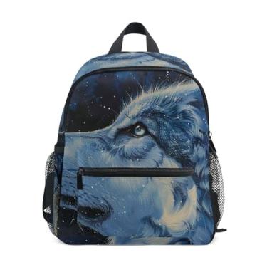 Imagem de GAIGEO Starry Wolf Animal Backpack for Toddler 10x4x12 In, Baby Girl Backpack with Water Bottle Pockets, Whistle Buckle