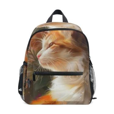 Imagem de GAIGEO Cute Cat Floral Kitten Backpack for Kids with Whistle, 2 Bottle Pockets, Lightweight, Kids Travel Backpacks 10x4x12 In, for Ages 3-8