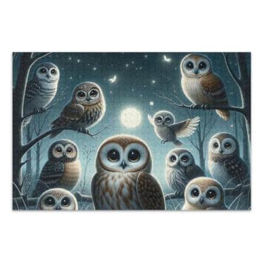 Imagem de Quebra-cabeça com 1000 peças, corujas noturnas, presente faça você mesmo, com bolsa de armazenamento de malha, atividade familiar divertida