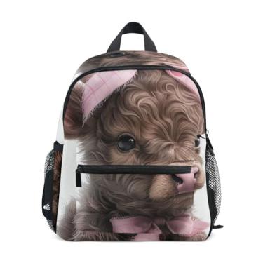 Imagem de GAIGEO Cute Highland Cow Calf Childrens Backpack with Whistle, 2 Bottle Pockets, Lightweight, Girls Backpack Elementary School 10x4x12 In, for Ages 3-8