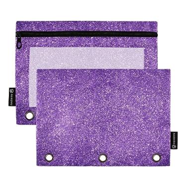 Imagem de GAIGEO Estojo para fichário azul petróleo com glitter, estojo para fichário, bolsa de escritório, pacote com 2, Padrão de glitter roxo, one sizex2