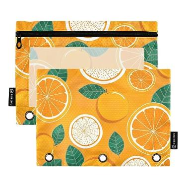Imagem de Pasta de lápis laranja orgânica de frutas saudáveis com 3 argolas, bolsa para lápis com 3 furos, para crianças, estudantes essenciais macios para a aula