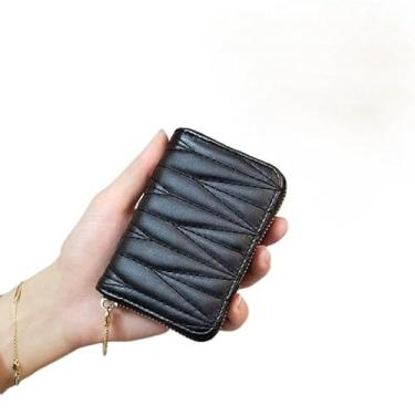 Imagem de Carteira feminina pequena, porta-cartão de crédito de couro PU com 11 compartimentos para cartões, estojo para cartão com zíper adequado para uso diário, Preto, Clássico
