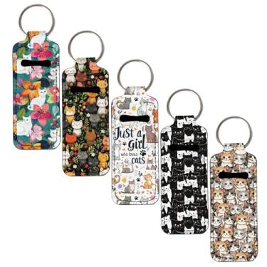 Imagem de Porta-batom com clipe – Bolsa de protetor labial portátil com estampa floral de gato fofo, capa impermeável para corrida, academia, mulheres, presente leve