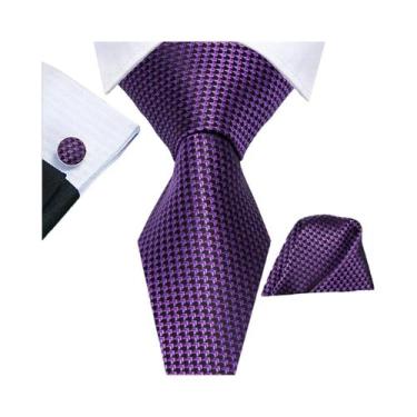 Imagem de Conjunto De Gravata Masculina Com Listras Florais Roxas, Com Lenço De 