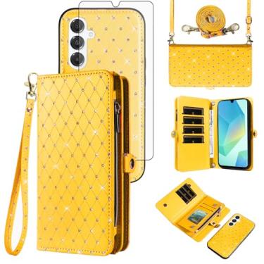 Imagem de Capa de celular para Samsung Galaxy A16 5G/4G Carteira com zíper destacável protetor de tela transversal alça de cordão Bling Glitter Flip porta-cartões A 16 16A SM-A166U mulheres homens meninas