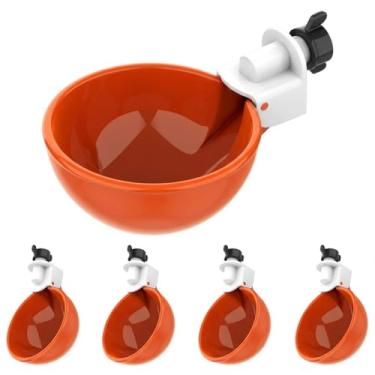 Imagem de Pacote com 5 copos de água automáticos grandes laranja para frango, adequado para patos, gansos, perus e coelhos, kit de alimentador de água de aves domésticas