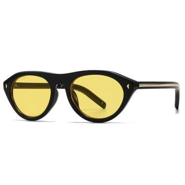 Imagem de Óculos de Sol UV400 - Olho de Gato, Cores Vibrantes, Rebites Ovais, para Homens e Mulheres, Esportes ao Ar Livre, Corrida, Ciclismo, Preto e Amarelo