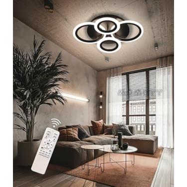 Imagem de Luminária de teto LED moderna, dimerizável (com controle remoto), lustre embutido, luminária de teto redonda preta de 42 W, iluminação inteligente para ambientes internos, para sala de estar