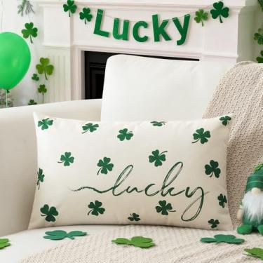Imagem de OTOSTAR Capa de almofada para o dia de São Patrício, 30 x 50 cm, bege e verde, trevo de São Patrício, decoração para atividades ao ar livre, fazenda, trevo da sorte, trevo da sorte, capa de almofada