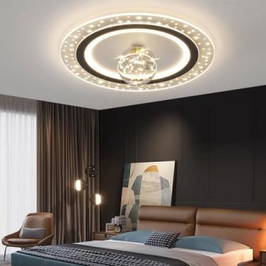 Imagem de Luminária de teto LED moderna, dimerizável com controle remoto, luminária redonda com céu estrelado para cozinha, quarto infantil, quarto, lustre para sala de estar (Cor: Preto, Tamanho: